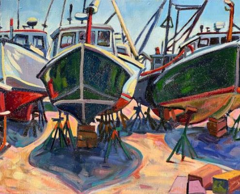 Lobster Boats in for Repair at Shipyard by Judy Rader